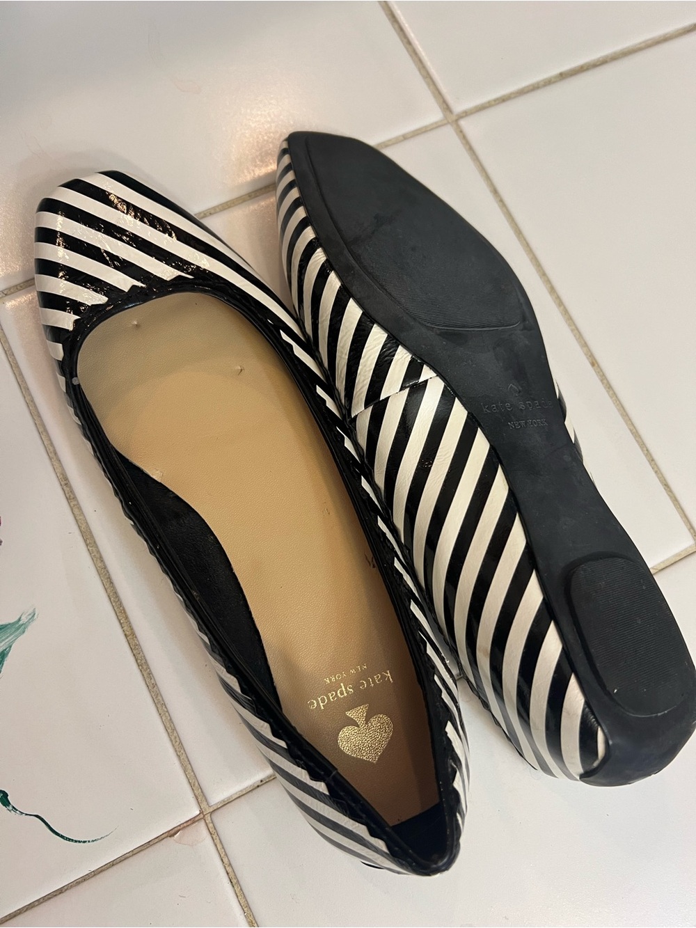 kate spade Black and White Diagonal Stripe Ballet Flats